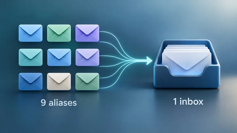 Nine iCloud Mail alias envelopes flowing into one inbox
