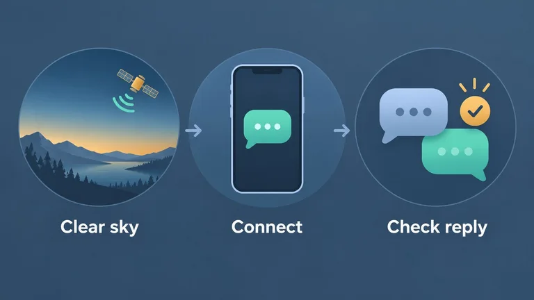 Messages via satellite guidance: clear sky, connect and check the reply