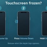 Three-step iPhone touchscreen after update restart guide: volume up, volume down, then hold the side button
