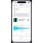 Apple’s AirPods Custom EQ screen showing Recommended, Custom and Low, Mid and High controls