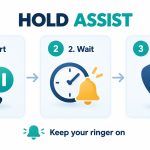 Hold Assist in iOS 27 illustrated as start, wait for an alert, and rejoin the call