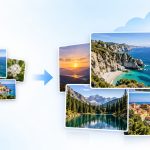 Diagram showing an older shared photo album becoming a larger full-resolution collaborative album