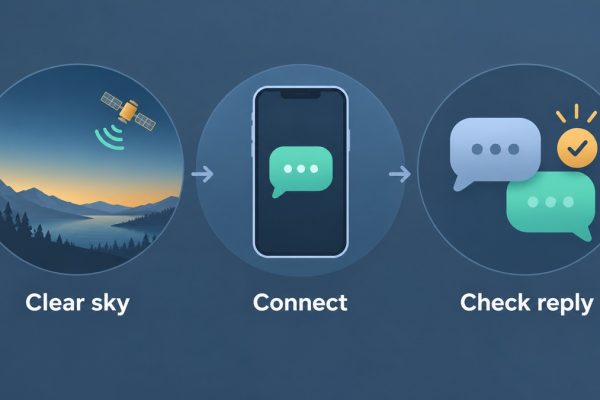 Messages via satellite guidance: clear sky, connect and check the reply