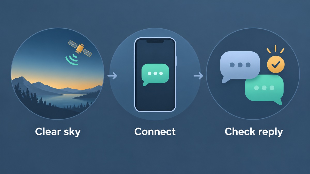 Messages via satellite guidance: clear sky, connect and check the reply